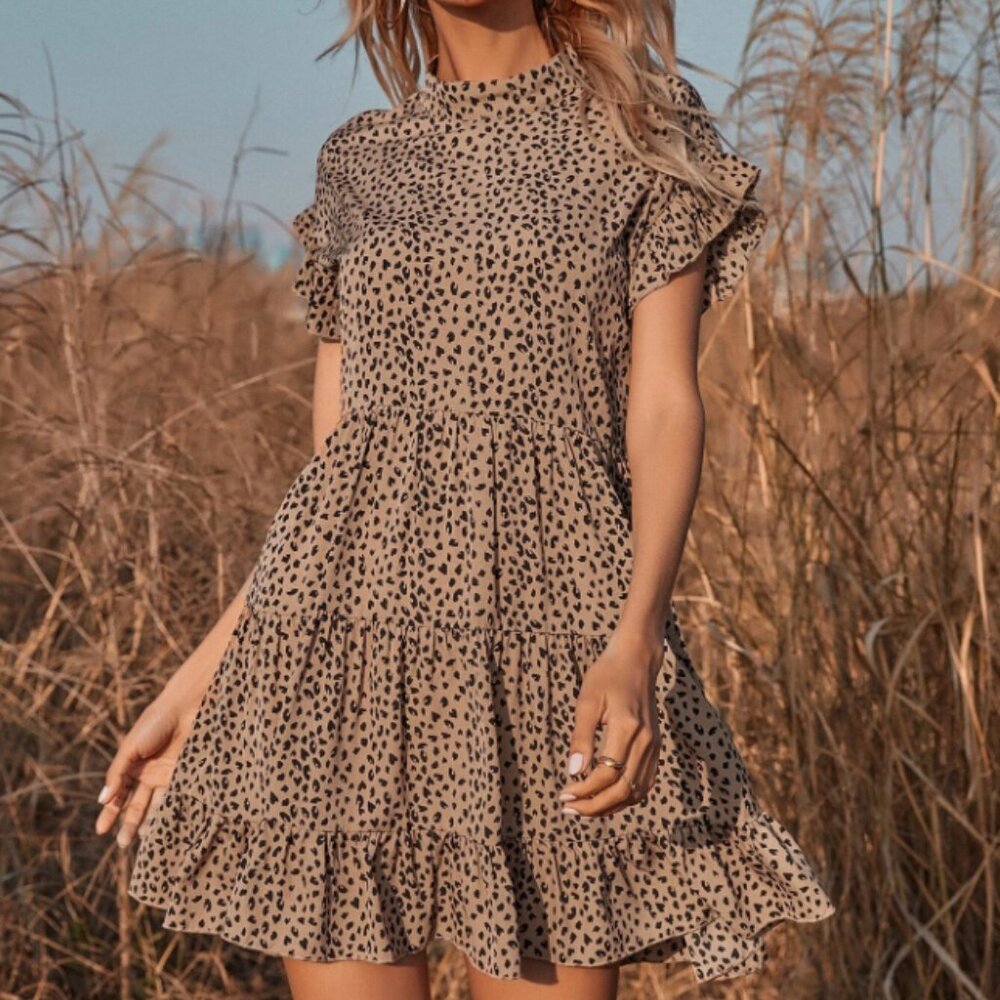 Leopard Print Dot Ruffle Mini Dress